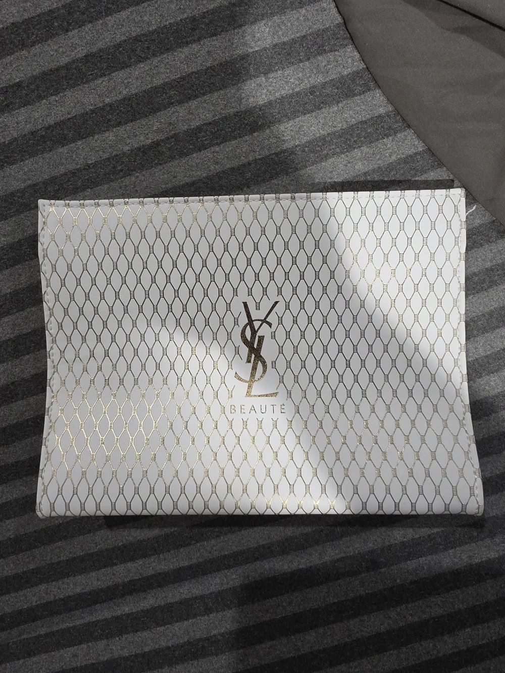 YVES SAINT LAURENT White & Gold Cosmetic Pouch